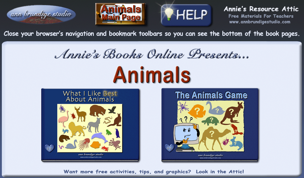 �2019 ABS Annie Books Online Menu Graphic for 2 Books about Animals